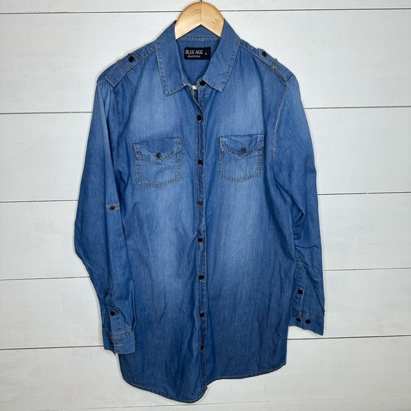 Blue Age Jeans Button Up Shirt Dress Western Rodeo Women's - Size Large - Picture 1 of 6